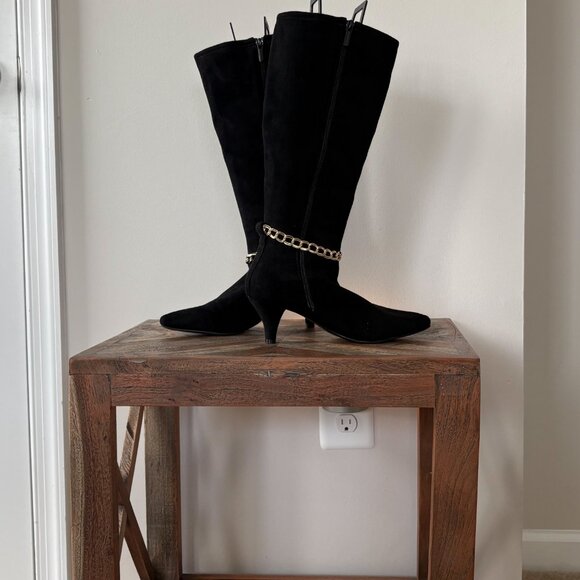 " I.M.P.O Stretch Nadie Gold Chain Black Knee-High Boots Size 6.5 " - Picture 4 of 9